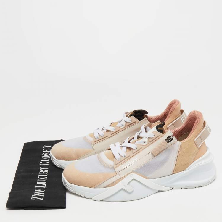 Pre Owned Fendi Pink/White Suede and Fabric  Flow Low Top Sneakers Size 39