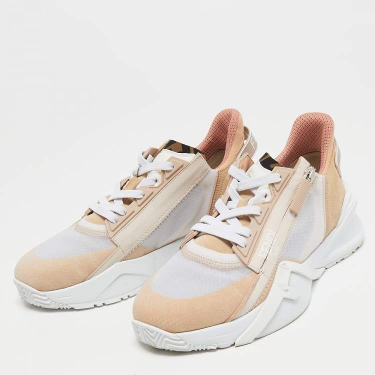 Pre Owned Fendi Pink/White Suede and Fabric  Flow Low Top Sneakers Size 39