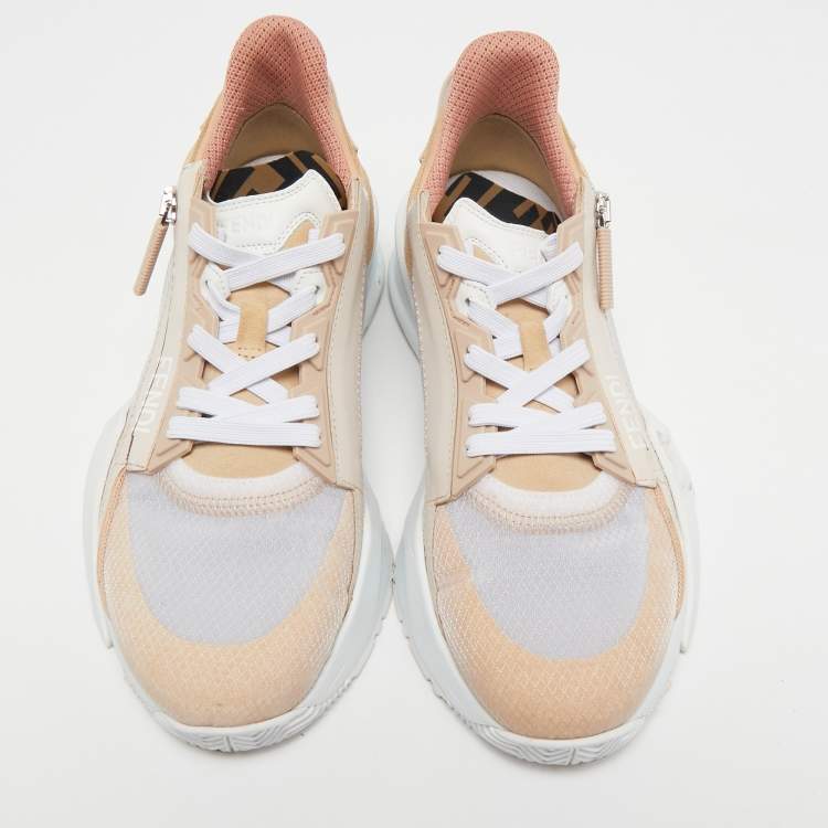 Pre Owned Fendi Pink/White Suede and Fabric  Flow Low Top Sneakers Size 39