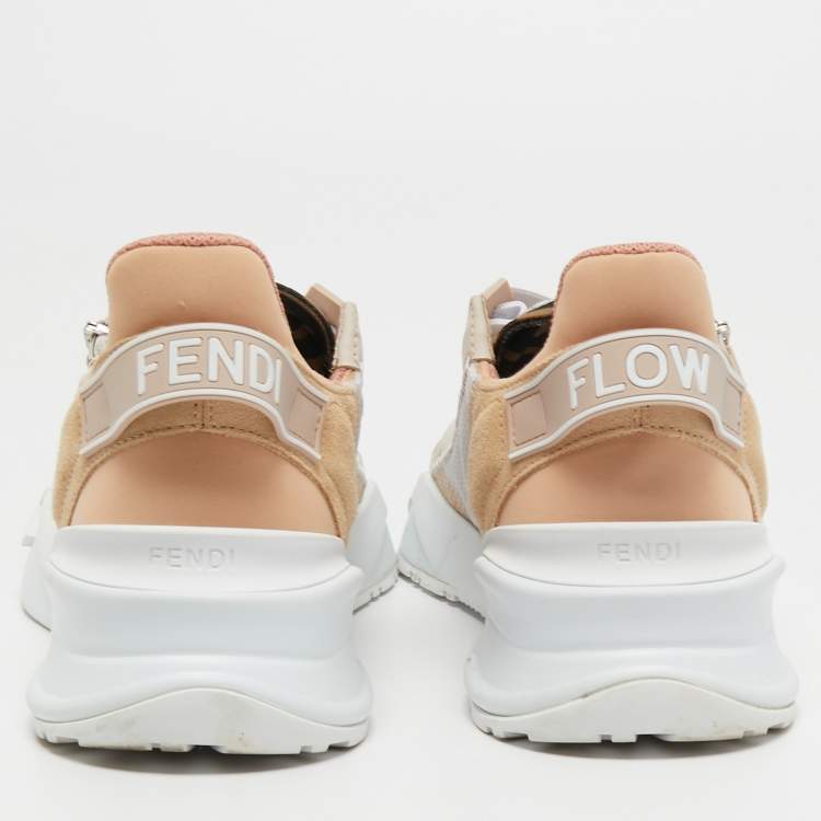 Pre Owned Fendi Pink/White Suede and Fabric  Flow Low Top Sneakers Size 39