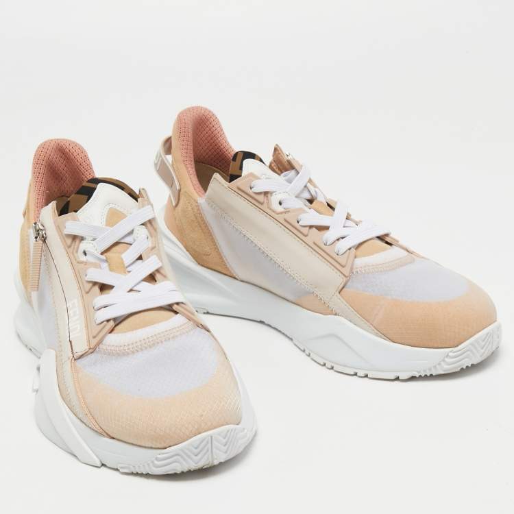 Pre Owned Fendi Pink/White Suede and Fabric  Flow Low Top Sneakers Size 39