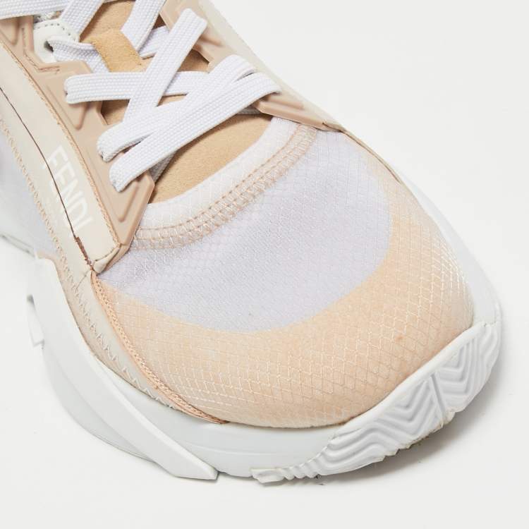 Pre Owned Fendi Pink/White Suede and Fabric  Flow Low Top Sneakers Size 39