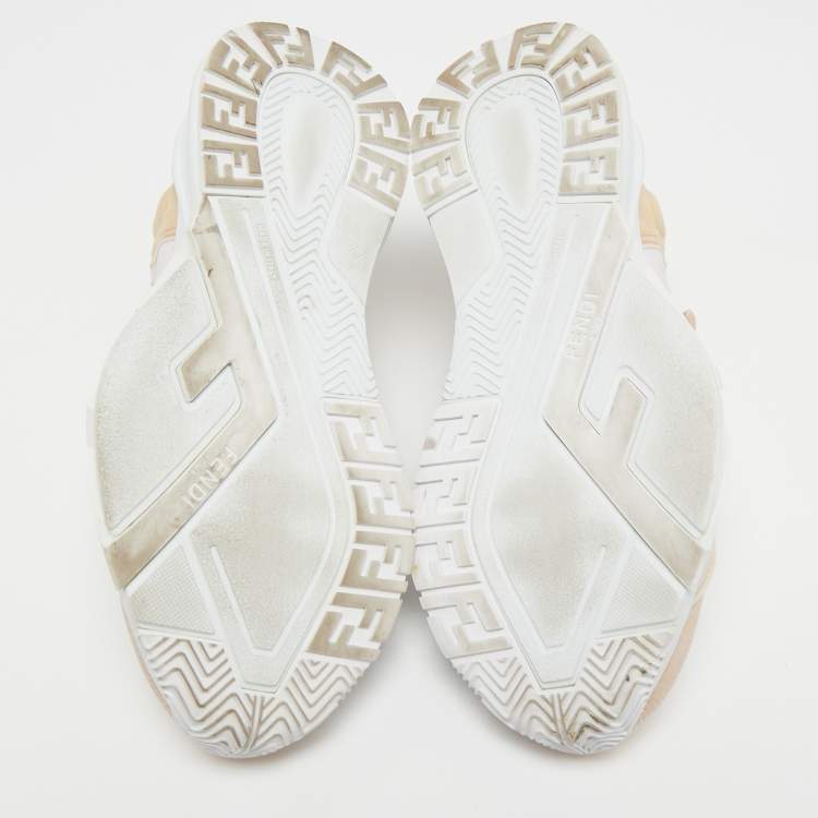 Pre Owned Fendi Pink/White Suede and Fabric  Flow Low Top Sneakers Size 39