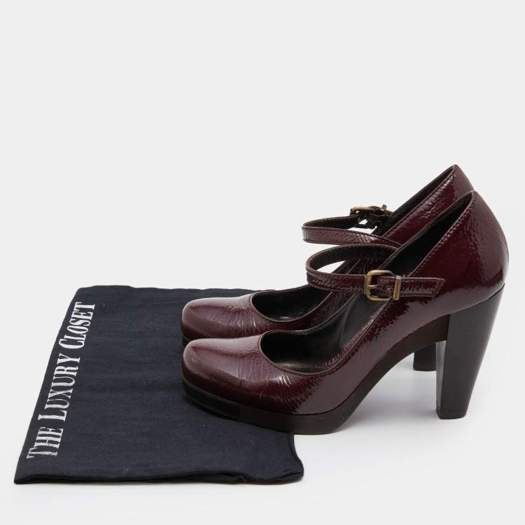 Pre Owned Fendi Burgundy Patent Leather Mary Jane Pumps Size 36