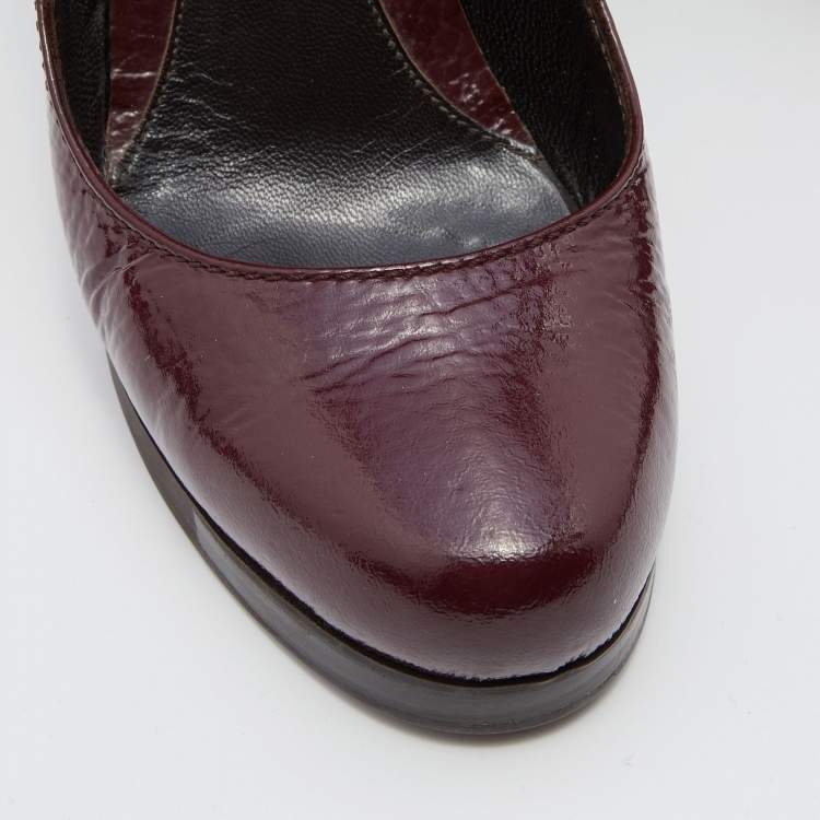 Pre Owned Fendi Burgundy Patent Leather Mary Jane Pumps Size 36