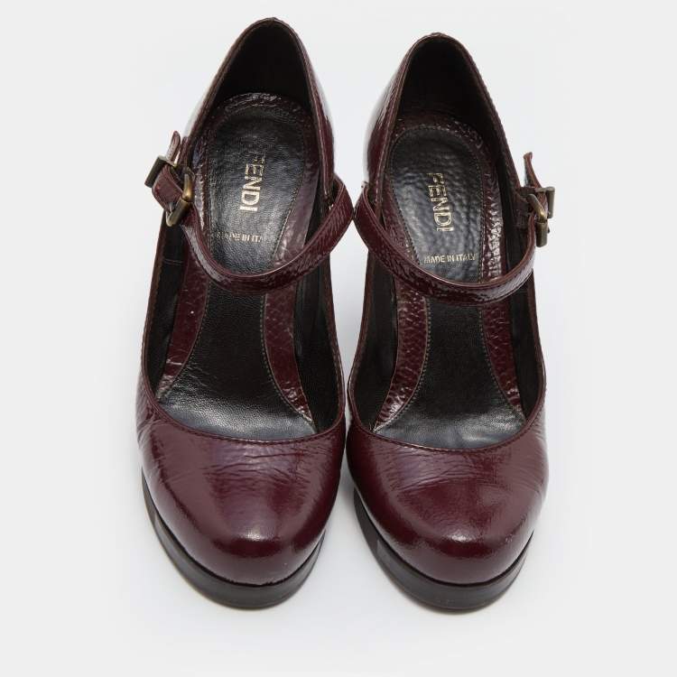 Pre Owned Fendi Burgundy Patent Leather Mary Jane Pumps Size 36
