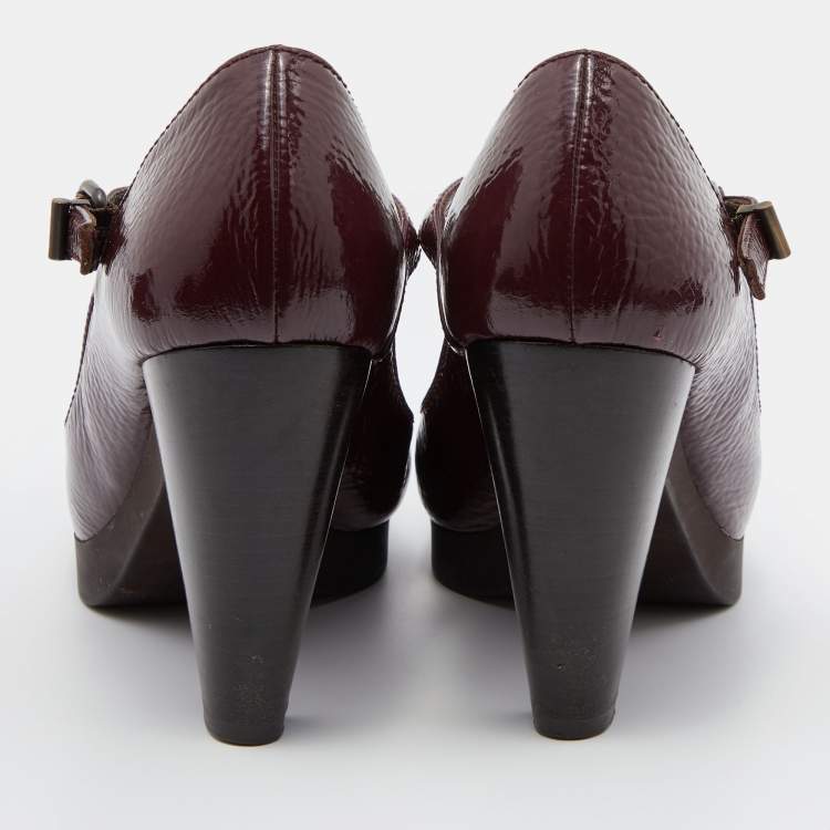 Pre Owned Fendi Burgundy Patent Leather Mary Jane Pumps Size 36