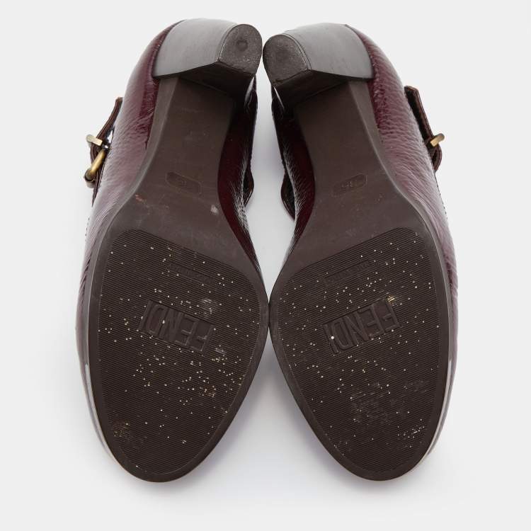 Pre Owned Fendi Burgundy Patent Leather Mary Jane Pumps Size 36