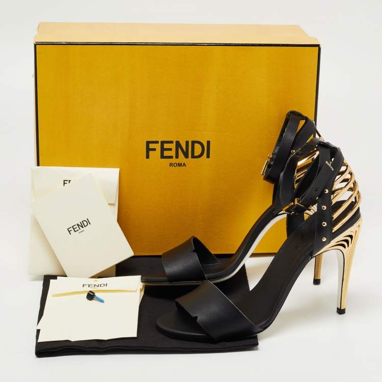 Pre Owned Fendi Black Leather Ankle Strap Sandals Size 38