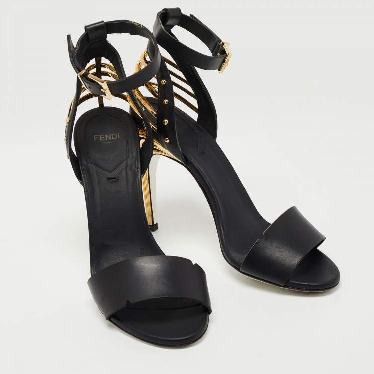 Pre Owned Fendi Black Leather Ankle Strap Sandals Size 38