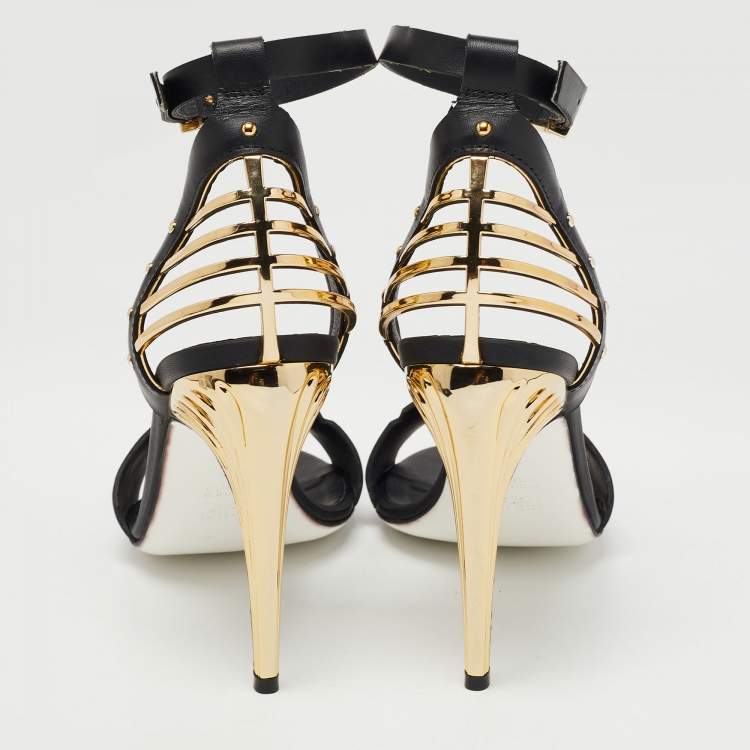Pre Owned Fendi Black Leather Ankle Strap Sandals Size 38