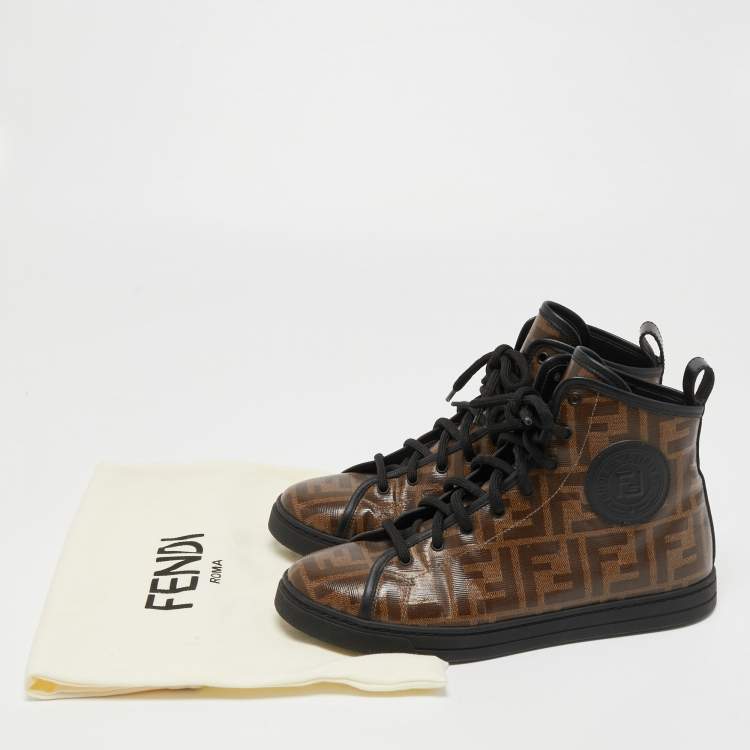 Pre Owned Fendi Brown Zucca Canvas  Lace Up High Top Sneakers Size 38