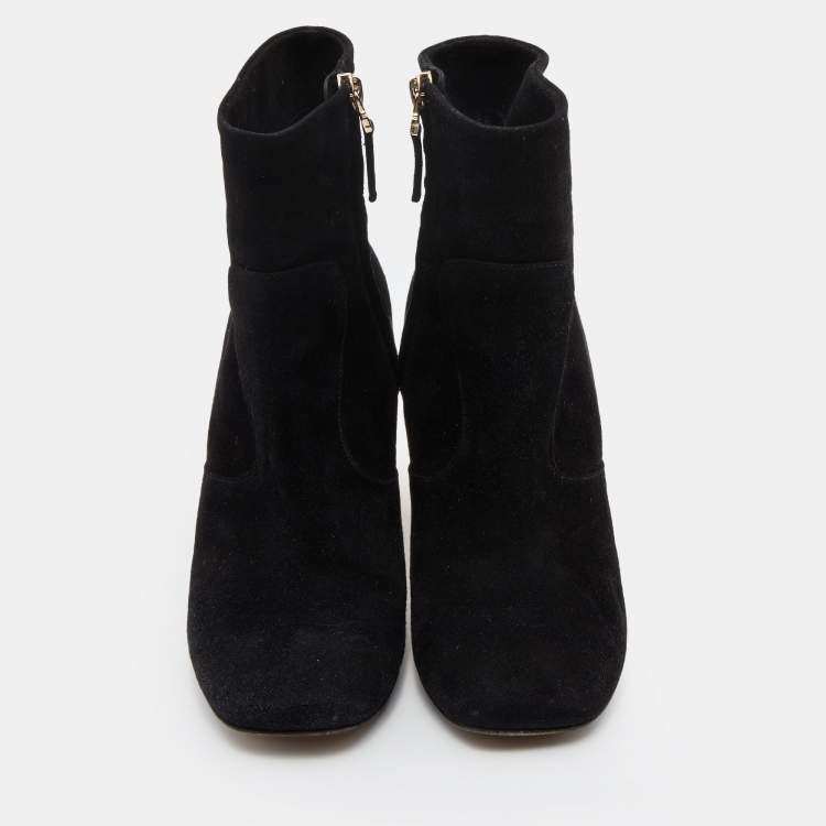مملوكة مسبقًا Fendi Black Suede Studded Heel Ankle Length Boots Size 38