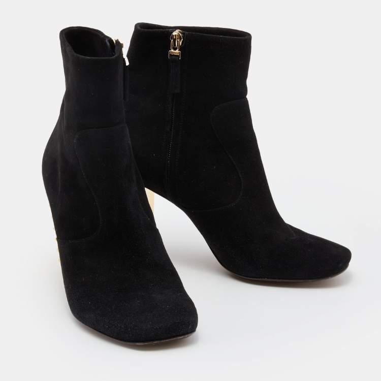 مملوكة مسبقًا Fendi Black Suede Studded Heel Ankle Length Boots Size 38