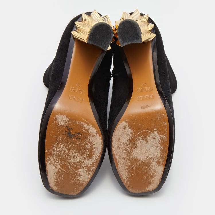 مملوكة مس�بقًا Fendi Black Suede Studded Heel Ankle Length Boots Size 38