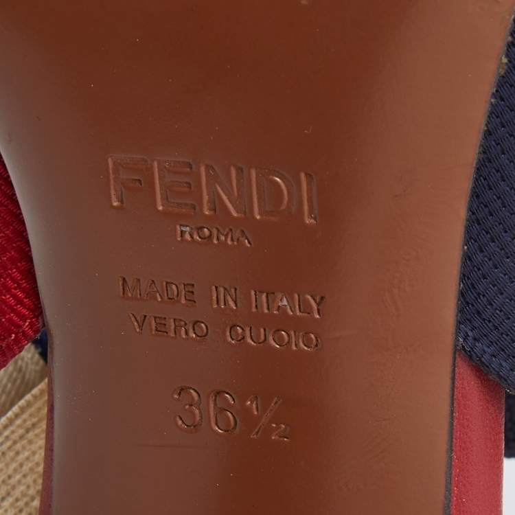 Pre Owned Fendi Multicolor Zucca Mesh and Fabric Colibri Slingback Pumps Size 36.5