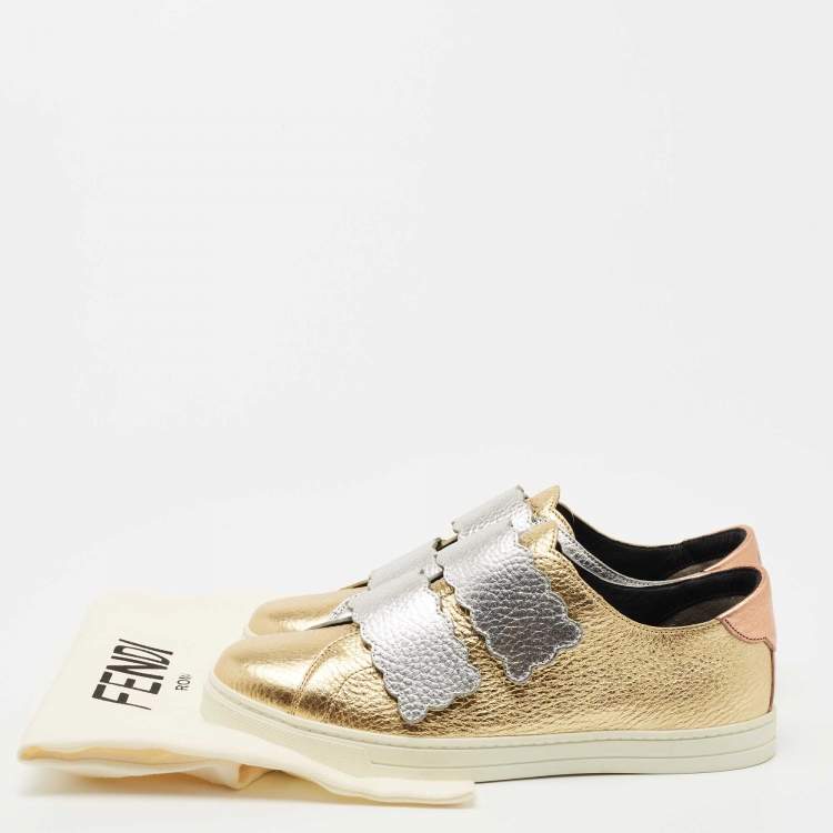 Pre Owned Fendi Multicolor Leather Scalloped Velcro Sneakers Size 39