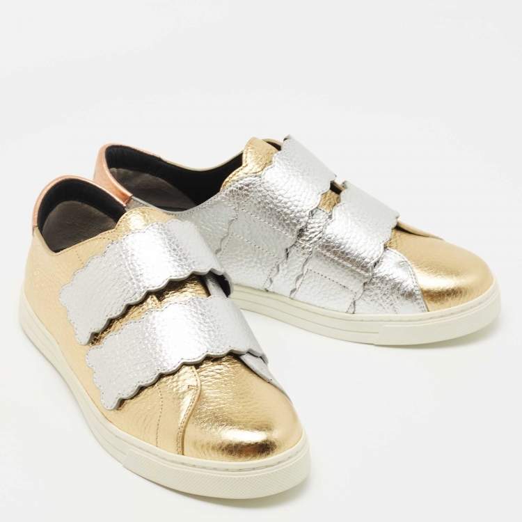 Pre Owned Fendi Multicolor Leather Scalloped Velcro Sneakers Size 39