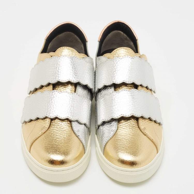 Pre Owned Fendi Multicolor Leather Scalloped Velcro Sneakers Size 39