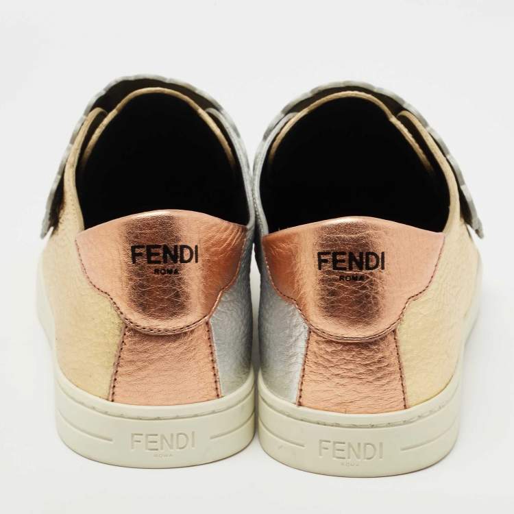 Pre Owned Fendi Multicolor Leather Scalloped Velcro Sneakers Size 39