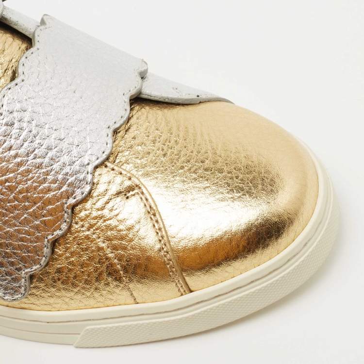 Pre Owned Fendi Multicolor Leather Scalloped Velcro Sneakers Size 39