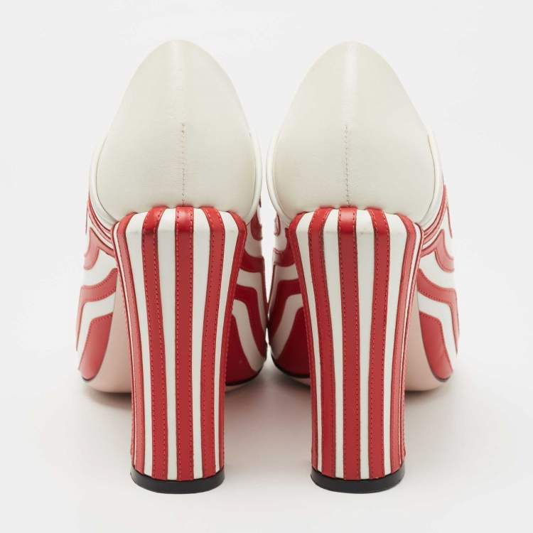 Pre Owned Fendi White/Red Striped Leather Peep Toe Pumps Size 40