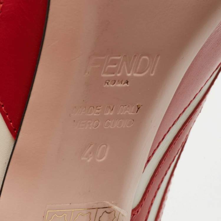 Pre Owned Fendi White/Red Striped Leather Peep Toe Pumps Size 40