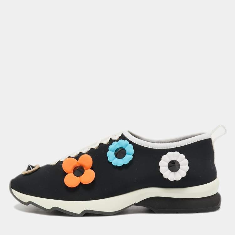 Pre Owned Fendi Black Fabric Flowerland Slip On Sneakers Size 39