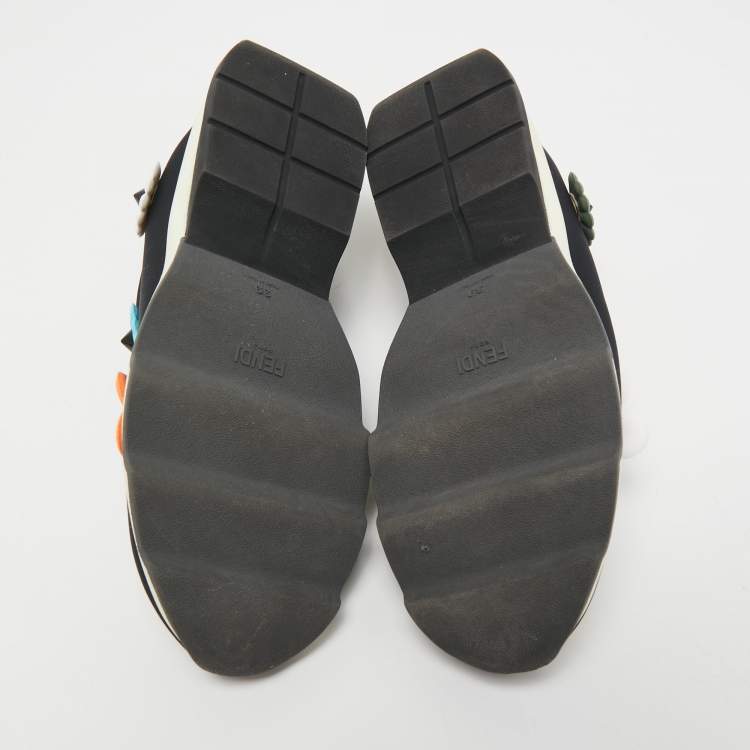 Pre Owned Fendi Black Fabric Flowerland Slip On Sneakers Size 39