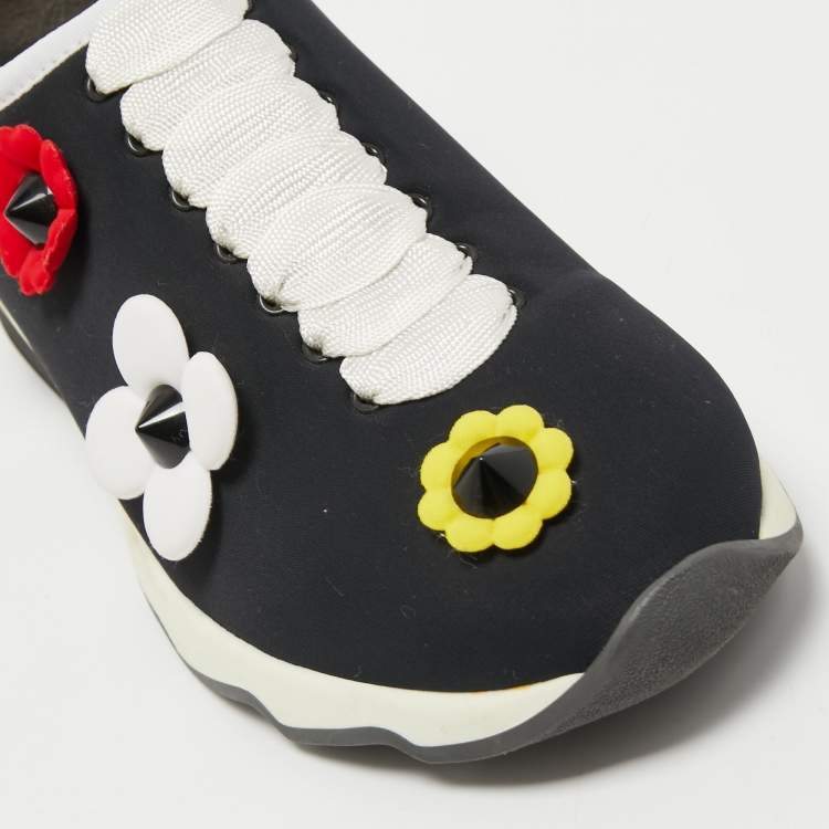 Pre Owned Fendi Black Fabric Flowerland Slip On Sneakers Size 39