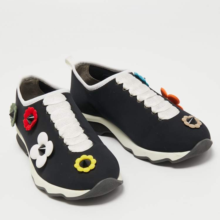 Pre Owned Fendi Black Fabric Flowerland Slip On Sneakers Size 39