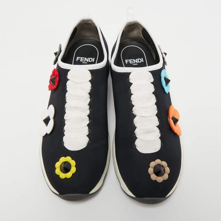 Pre Owned Fendi Black Fabric Flowerland Slip On Sneakers Size 39