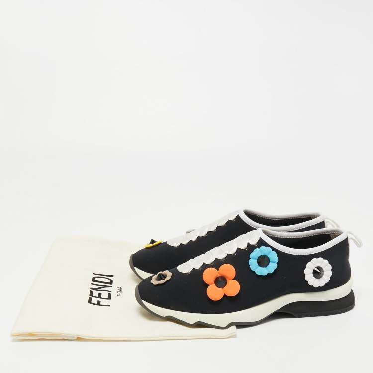 Pre Owned Fendi Black Fabric Flowerland Slip On Sneakers Size 39