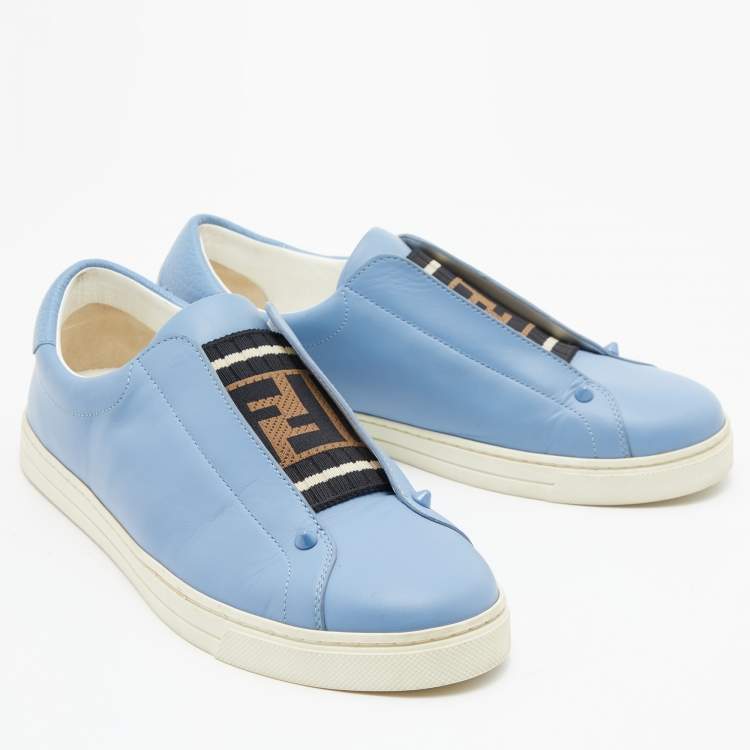 Pre Owned Fendi Blue Leather Rockoko Slip On Sneakers Size 40