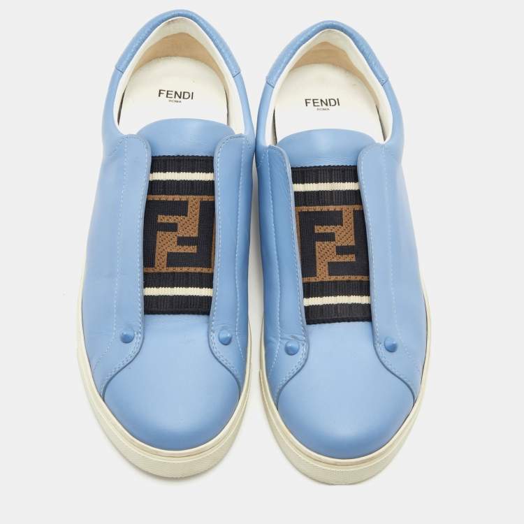 Pre Owned Fendi Blue Leather Rockoko Slip On Sneakers Size 40