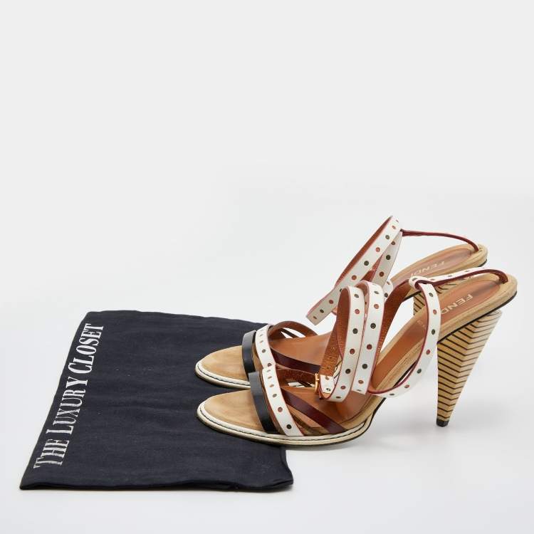 Pre Owned Fendi Multicolor Perforated Leather Ankle Strap Sandals Size 38
