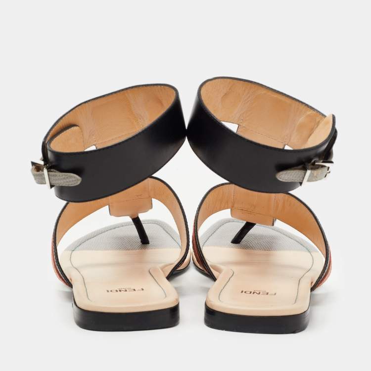 Pre Owned Fendi Multicolor Leather Studded Ankle Cuff Sandals Size 38