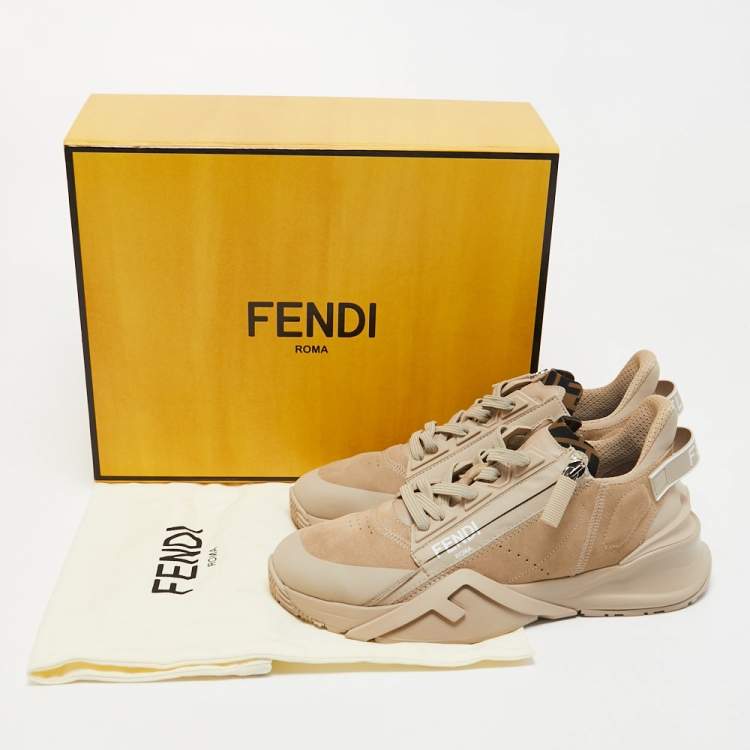 Pre Owned Fendi Brown Suede and Leather Flow  Low Top Sneakers Size 39