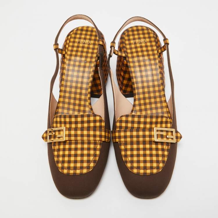 Pre Owned Fendi Two Tone Checkered Fabric Promenade Slingback Loafer Pumps Size 39.5