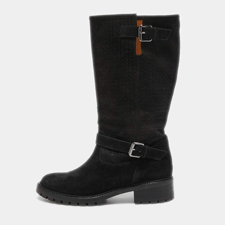 مملوكة مسبقًا Fendi Black Suede Calf Length Boots  Size 40.5