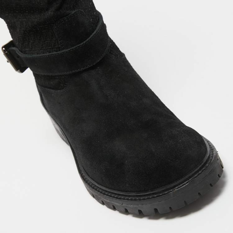 مملوكة مسبقًا Fendi Black Suede Calf Length Boots  Size 40.5
