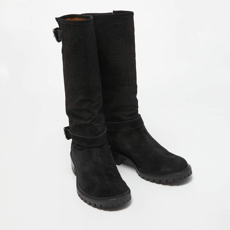 مملوكة مسبقًا Fendi Black Suede Calf Length Boots  Size 40.5