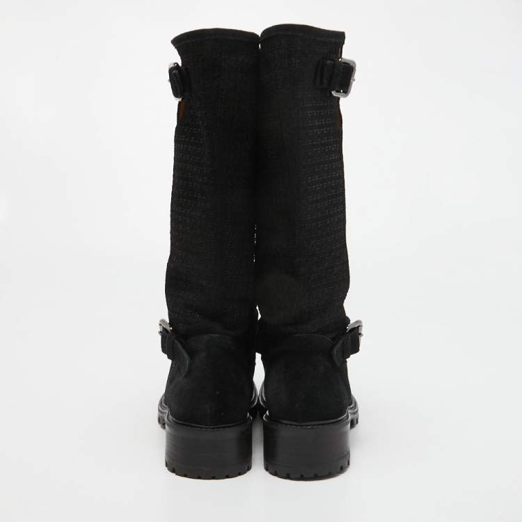 مملوكة مسبقًا Fendi Black Suede Calf Length Boots  Size 40.5