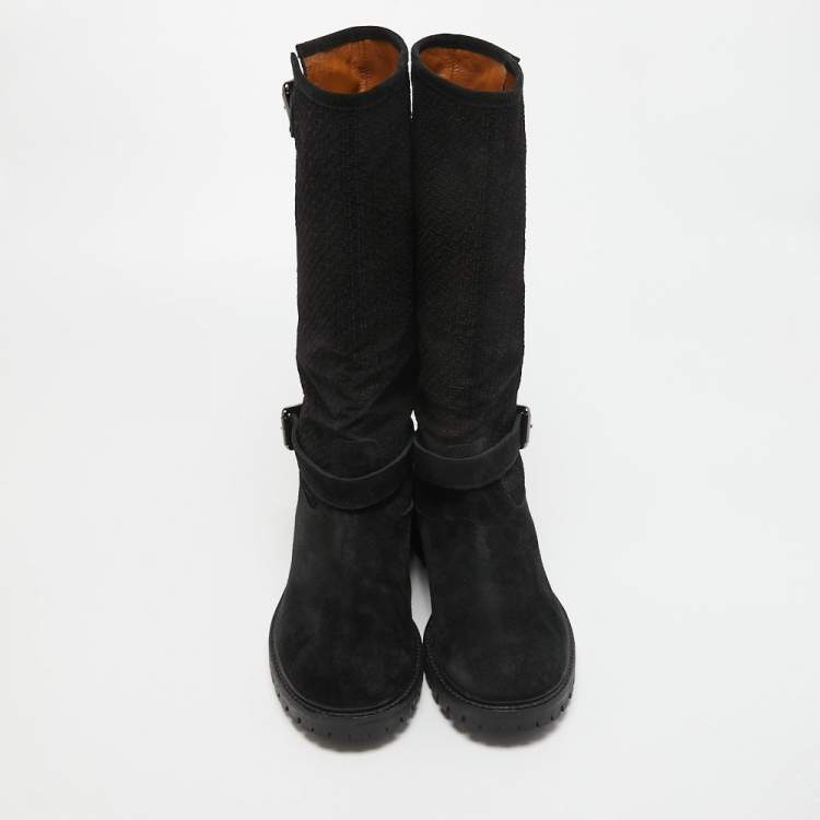 مملوكة مسبقًا Fendi Black Suede Calf Length Boots  Size 40.5