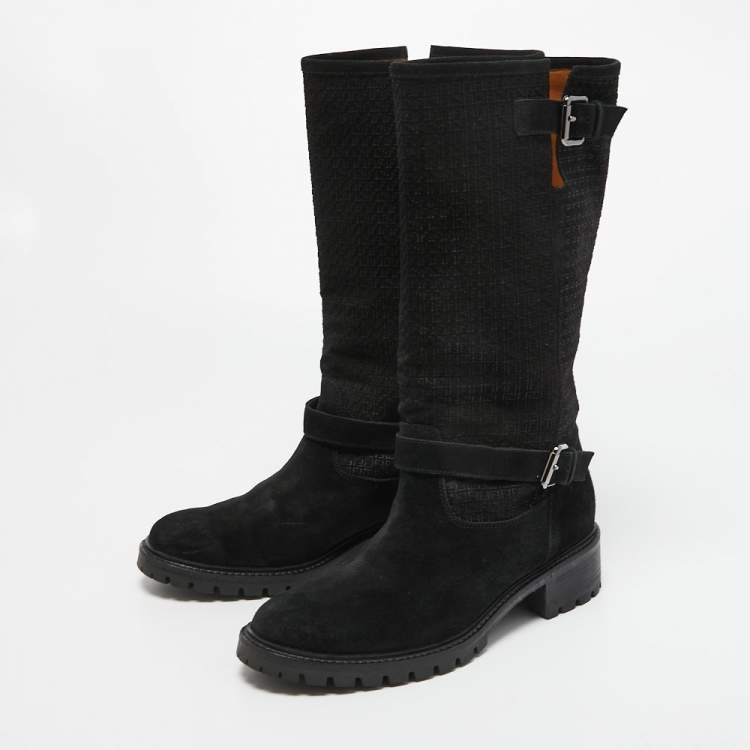 مملوكة مسبقًا Fendi Black Suede Calf Length Boots  Size 40.5