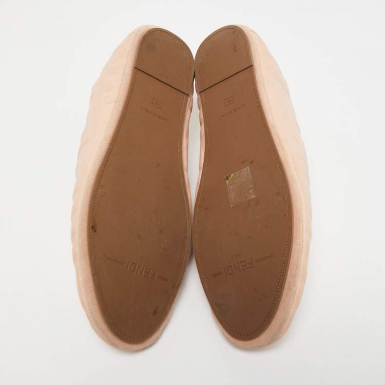 Pre Owned Fendi Peach FF Embossed Leather Collapsible Ballet Flats Size 40