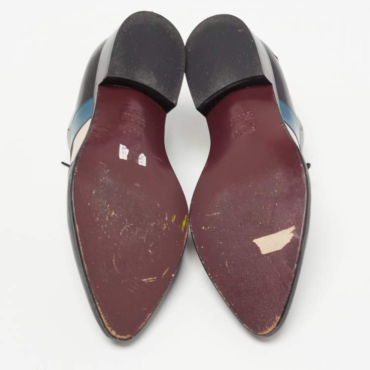 Pre Owned Fendi Black Leather Monster Eye Lace Up Oxfords Size 36
