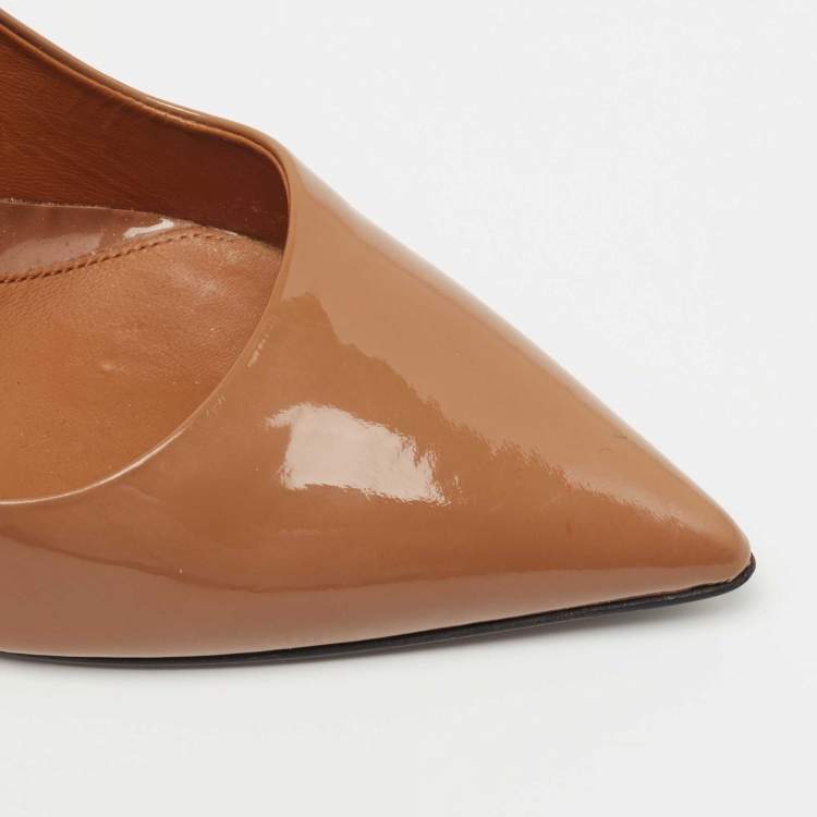 مملوكة مسبقًا Fendi Brown Patent Leather Pointed Toe Pumps Size 38.5