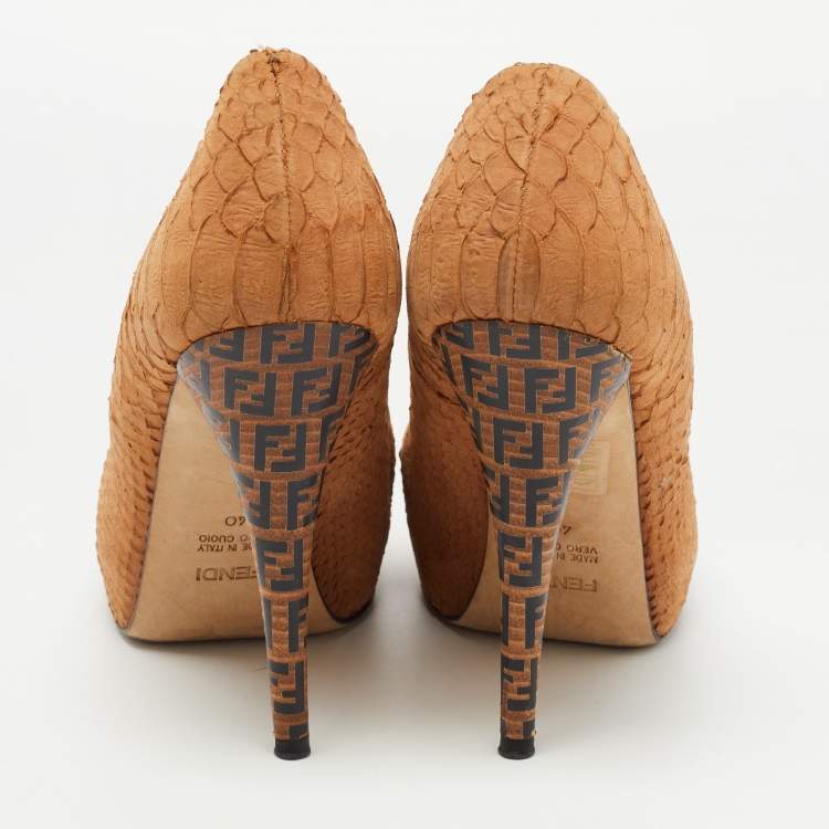 Pre Owned Fendi Tan Python Embossed Leather Superstar Platform Pumps Size 40