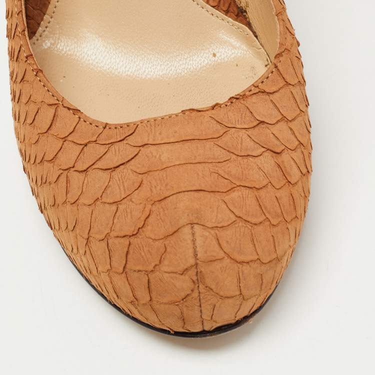 Pre Owned Fendi Tan Python Embossed Leather Superstar Platform Pumps Size 40